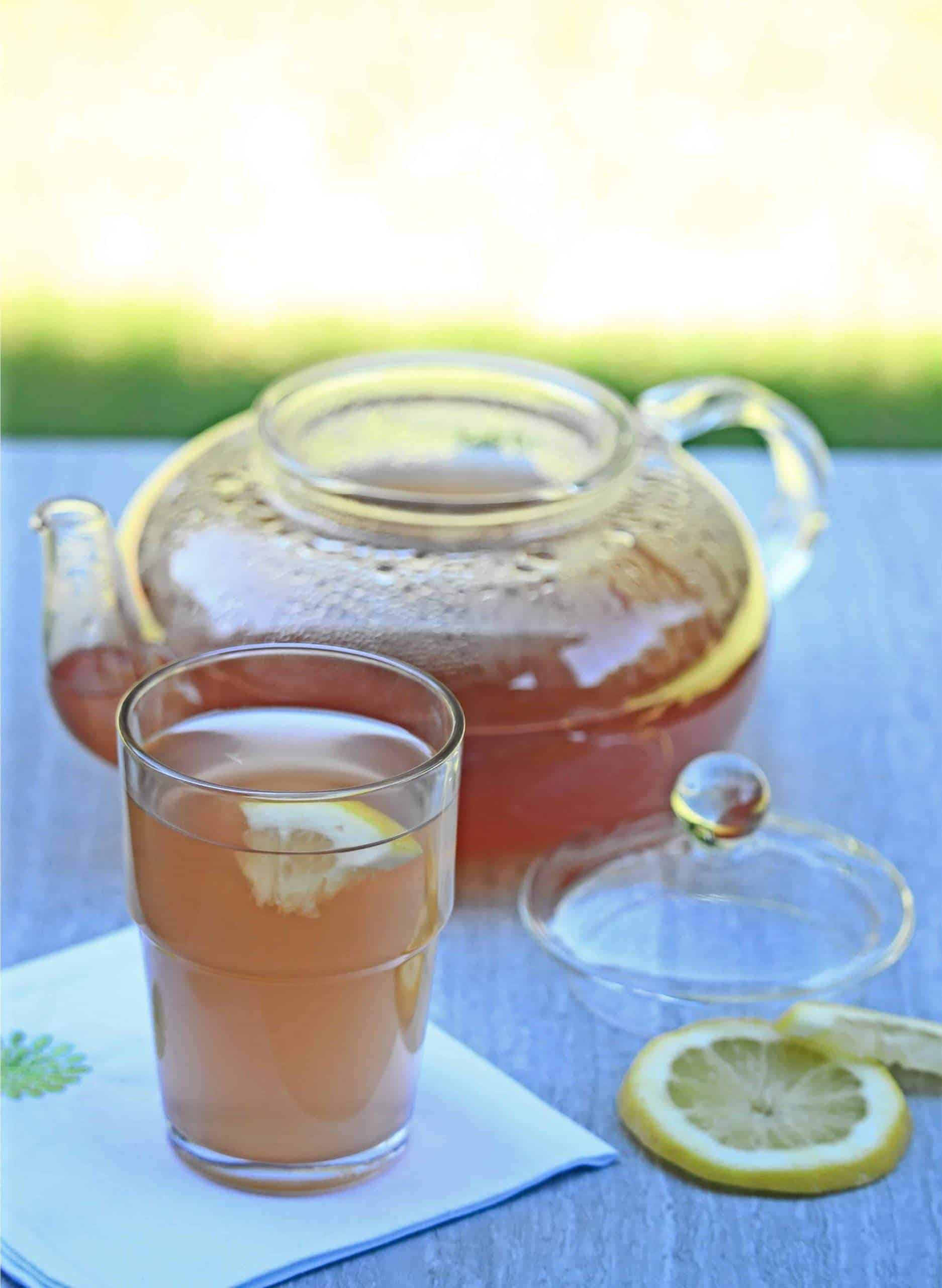 Bori-Cha | Korean Barley Tea Bori-Cha in glass cup with tea pot in background