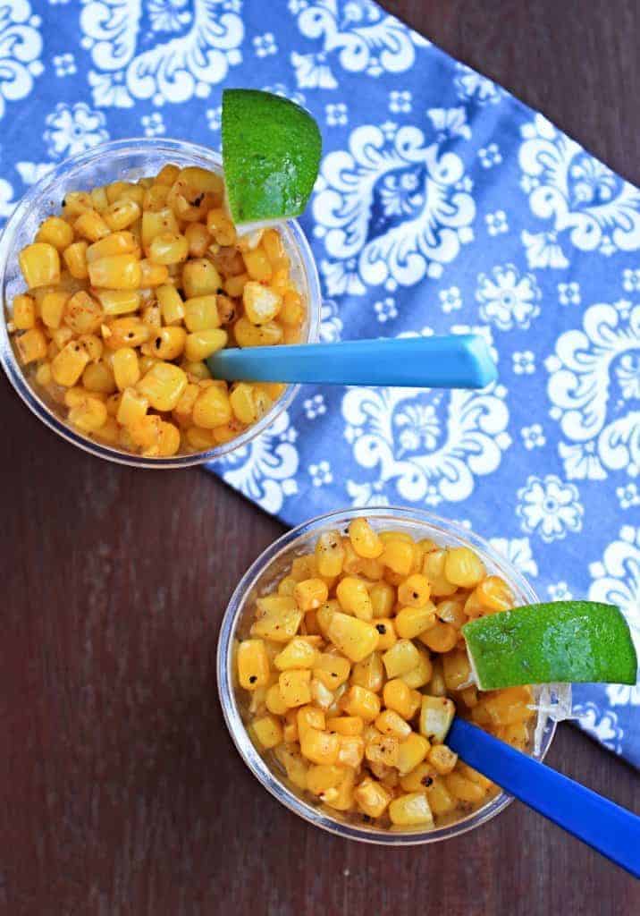 Buttered Sweet Corn Salad Buttered Sweet Corn Salad in two cups - top view