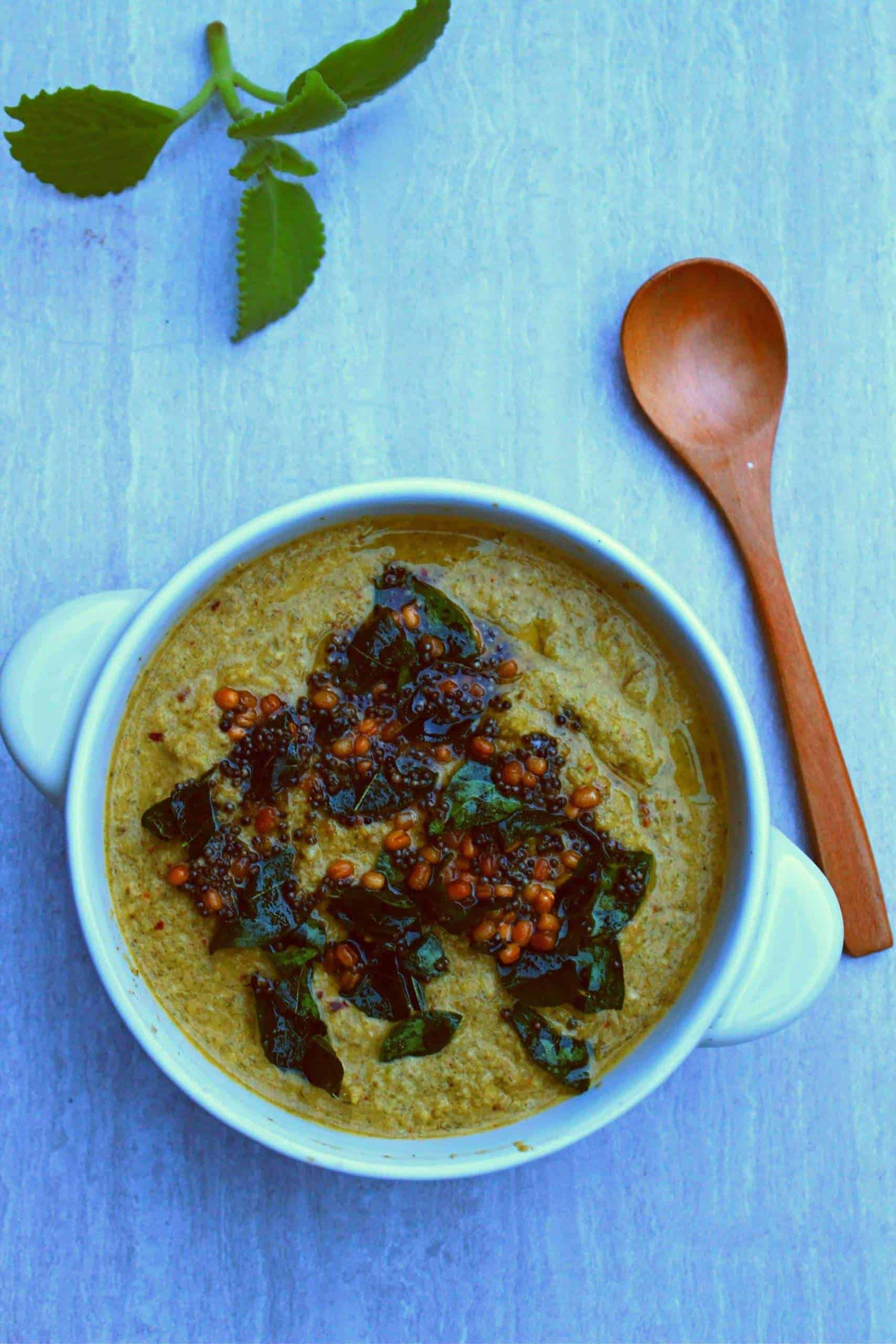 Karpooravalli / Omavalli Chutney | Ajwain Leaves Chutney Karpooravalli Chutney in white bowl