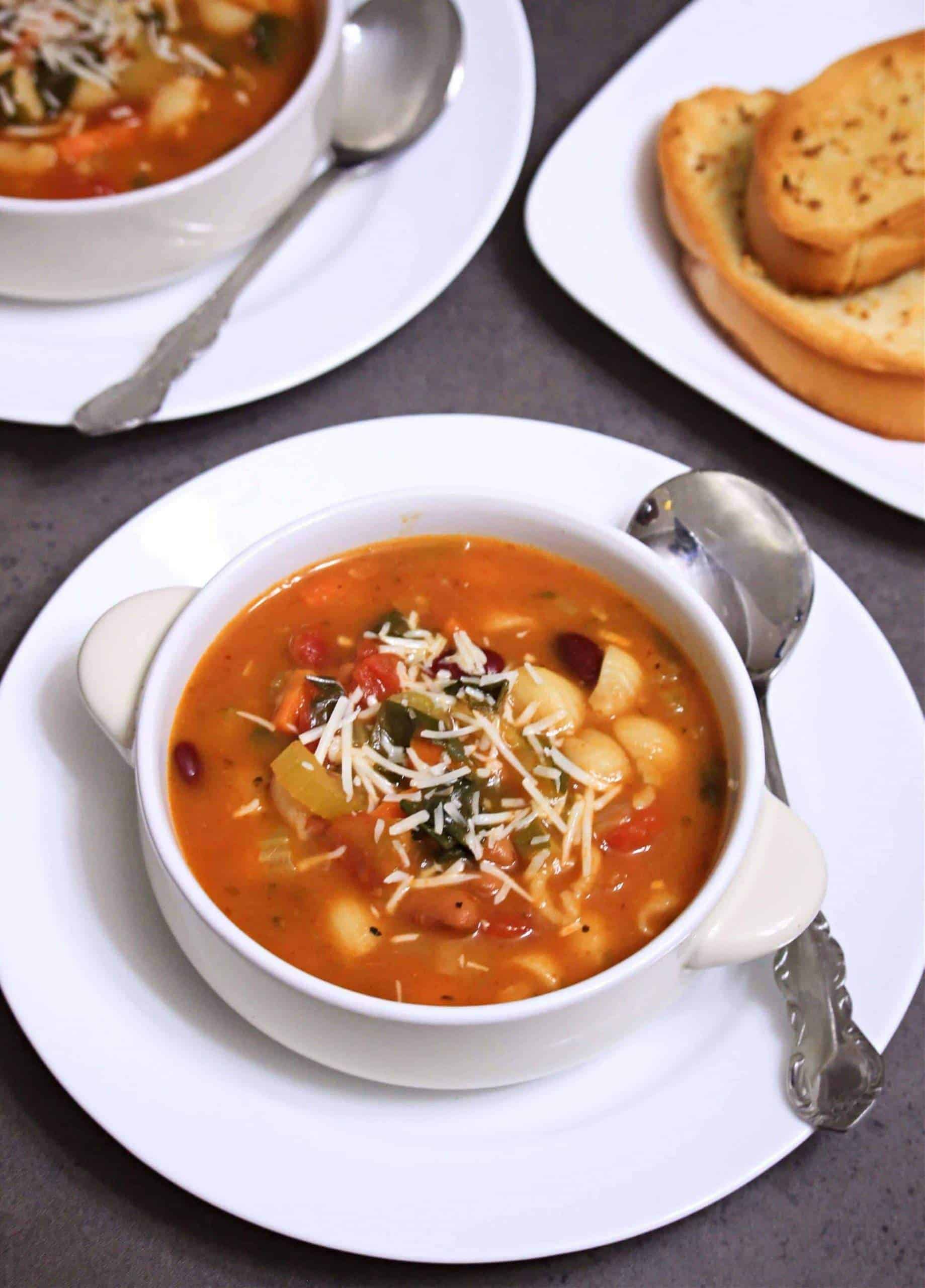 Instant Pot Vegetarian Minestrone Soup Instant Pot Vegetarian Minestrone Soup in a white bowl