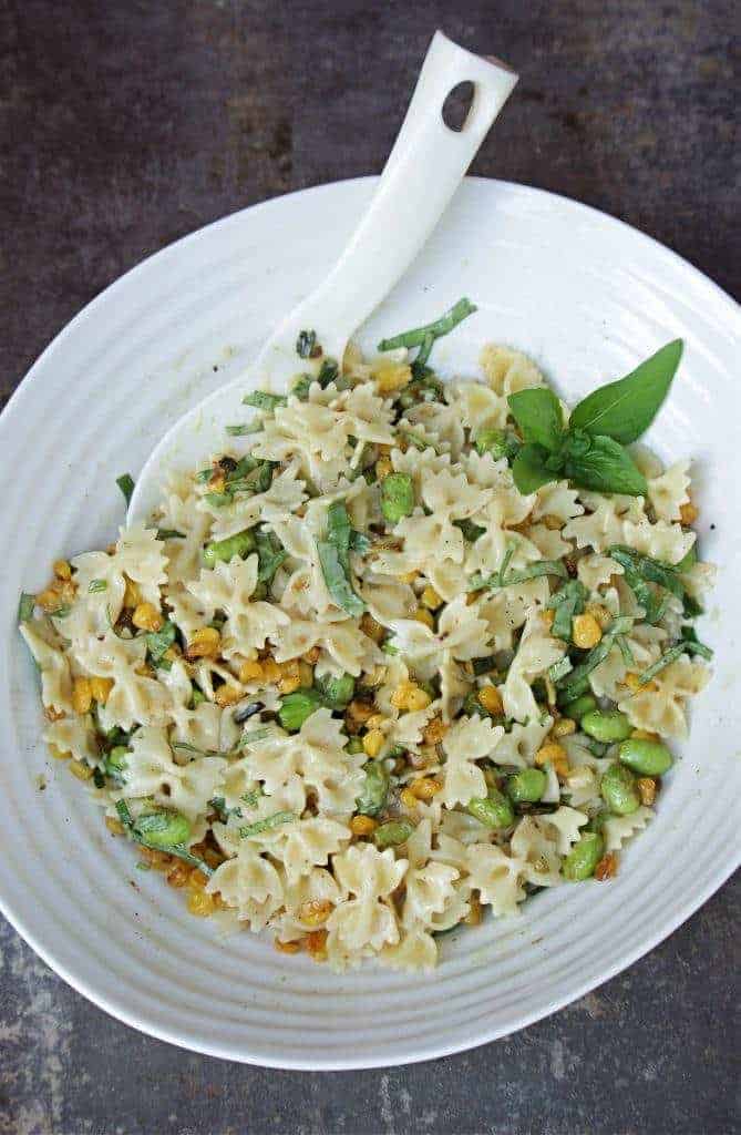 Pasta Salad with corn, edamame and basil Pasta Salad with corn, edamame and basil