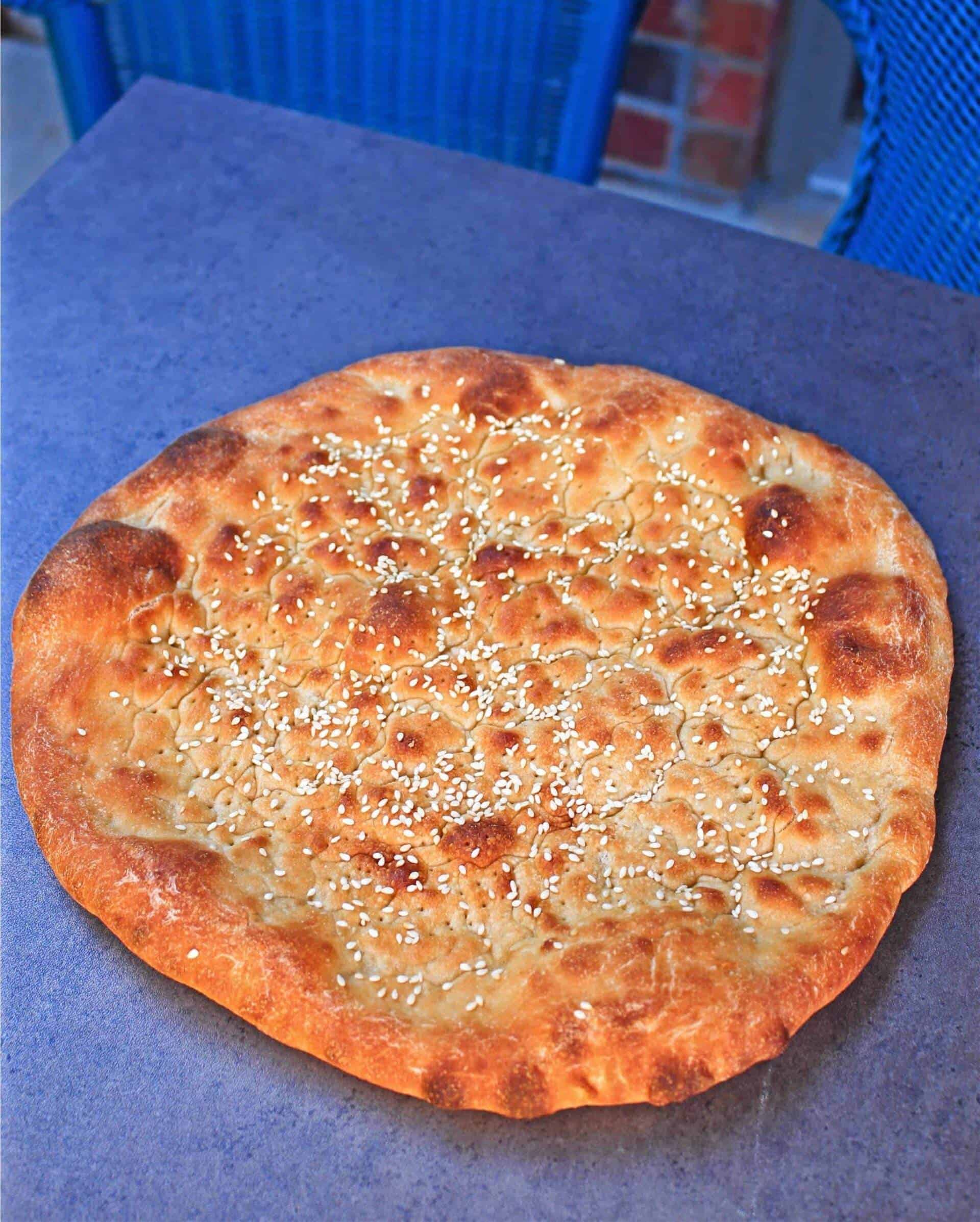 Uyghur Flatbread | Nángbĭng Uyghur Flatbread in a blue background