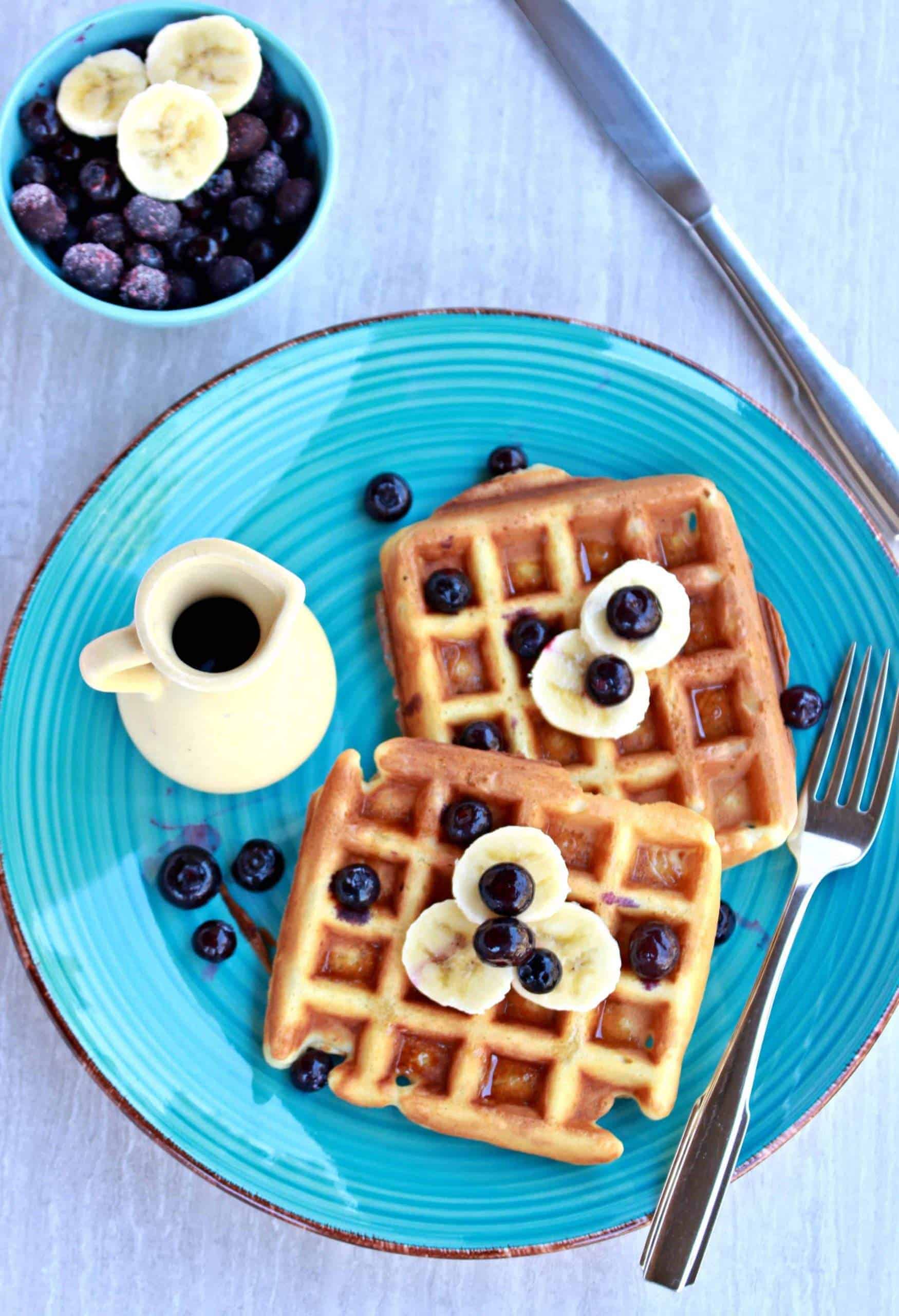 Waffles | Classic Waffles Recipe Waffles with syrup and blueberries